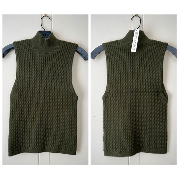 Alice + Olivia Darina Mock Neck Olive Green Sweater Tank Top - Picture 8 of 15